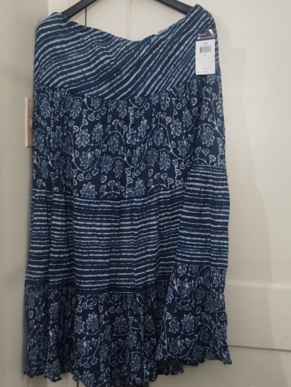 Chaps Navy and Light Blue Tiered Maxi Skirt